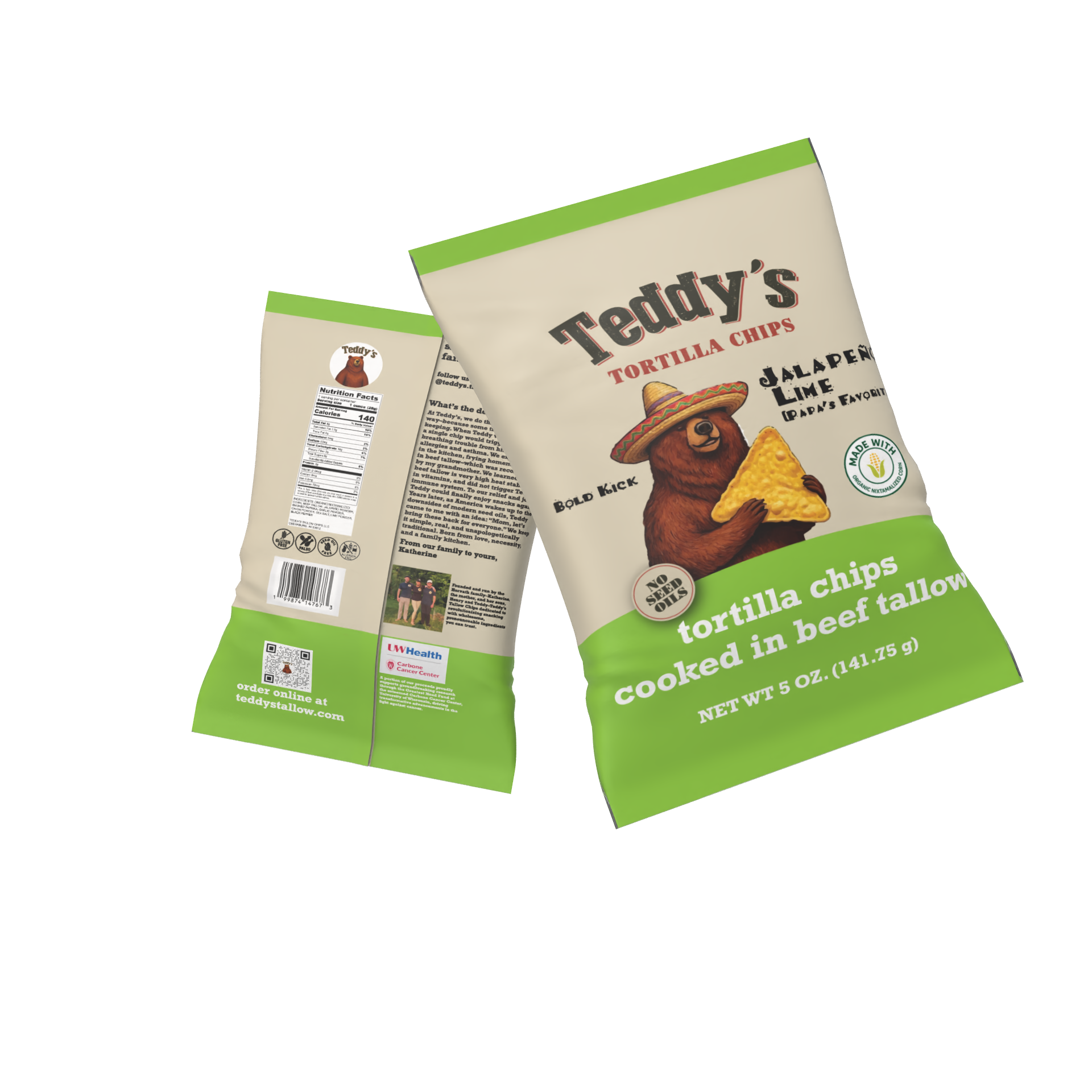 Teddy's Beef Tallow Tortilla Chips - Jalapeño Lime (5oz)