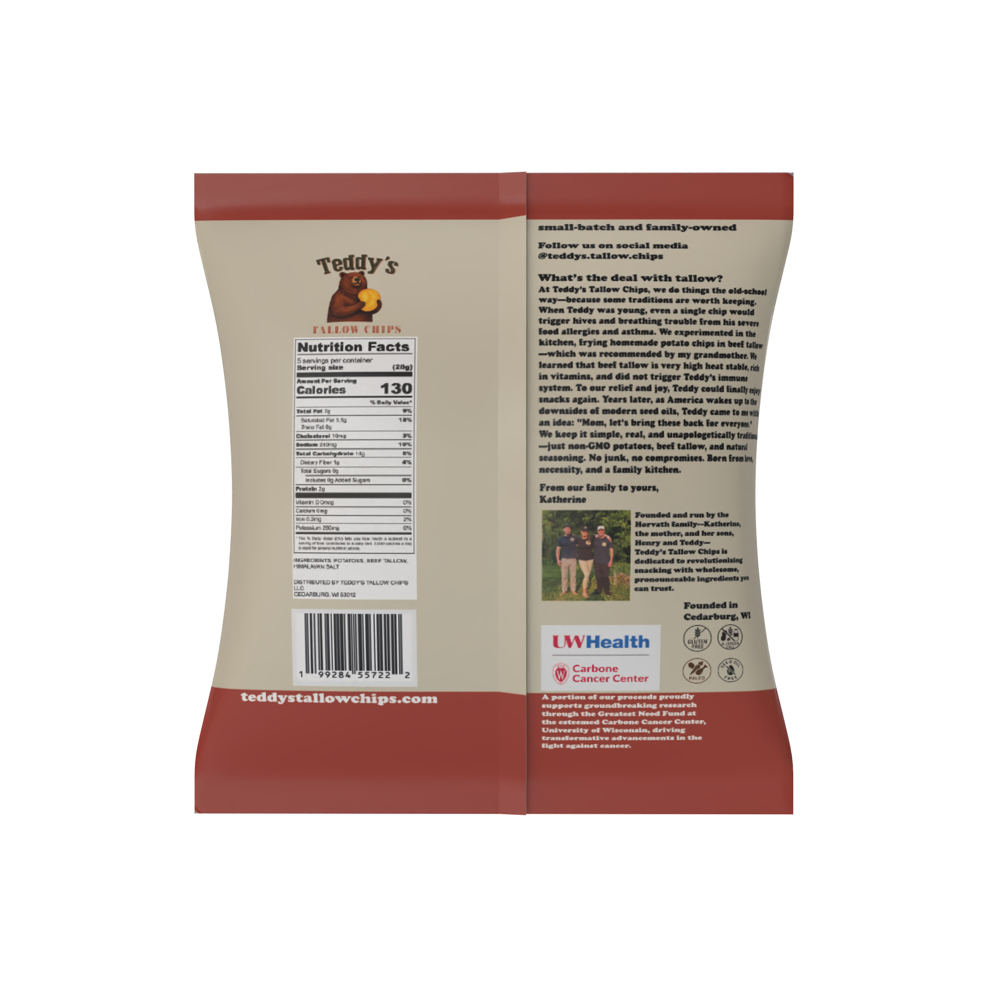 Teddy's Beef Tallow Potato Chips - Himalayan Salt (5oz)