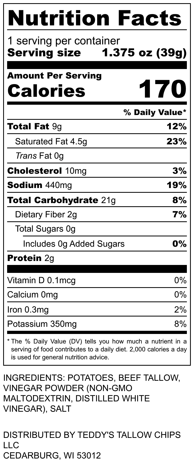 Teddy's Beef Tallow Potato Chips - Vinegar Vibe (1.375oz)