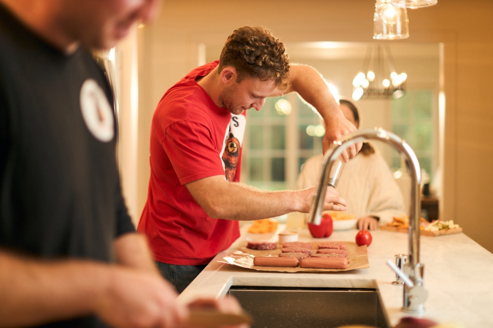 Teddy's team preparing food in the kitchen