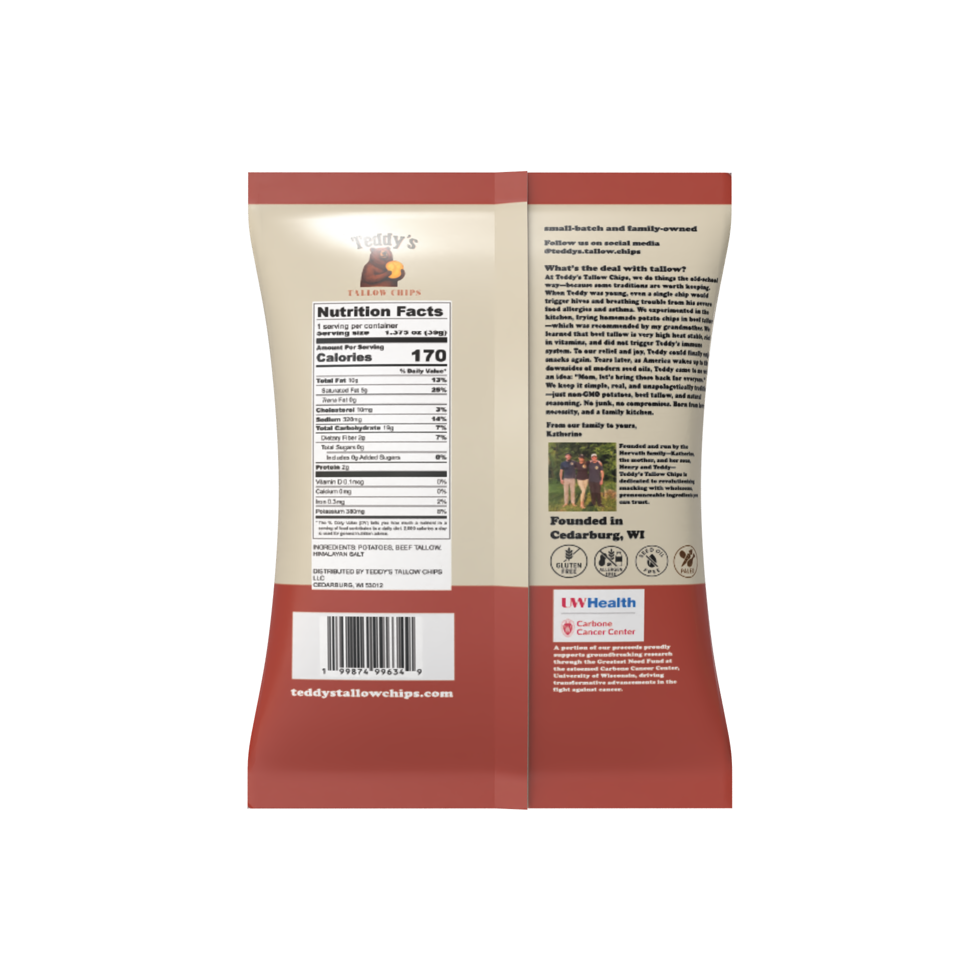 Teddy's Beef Tallow Potato Chips - Himalayan Salt (1.375oz)
