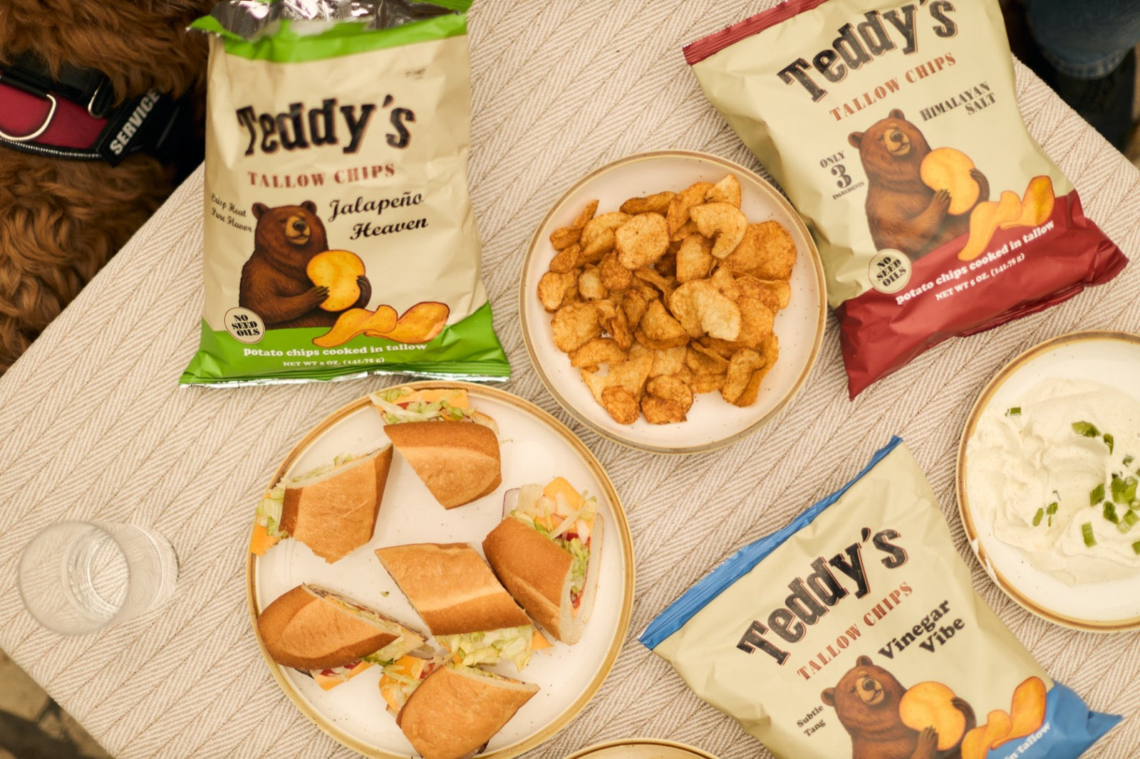 Teddy's chips enjoyed outdoors