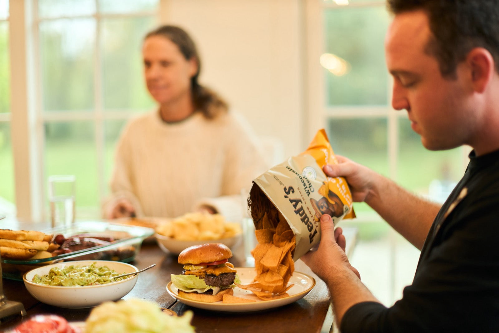 Teddy's chips being shared around a meal